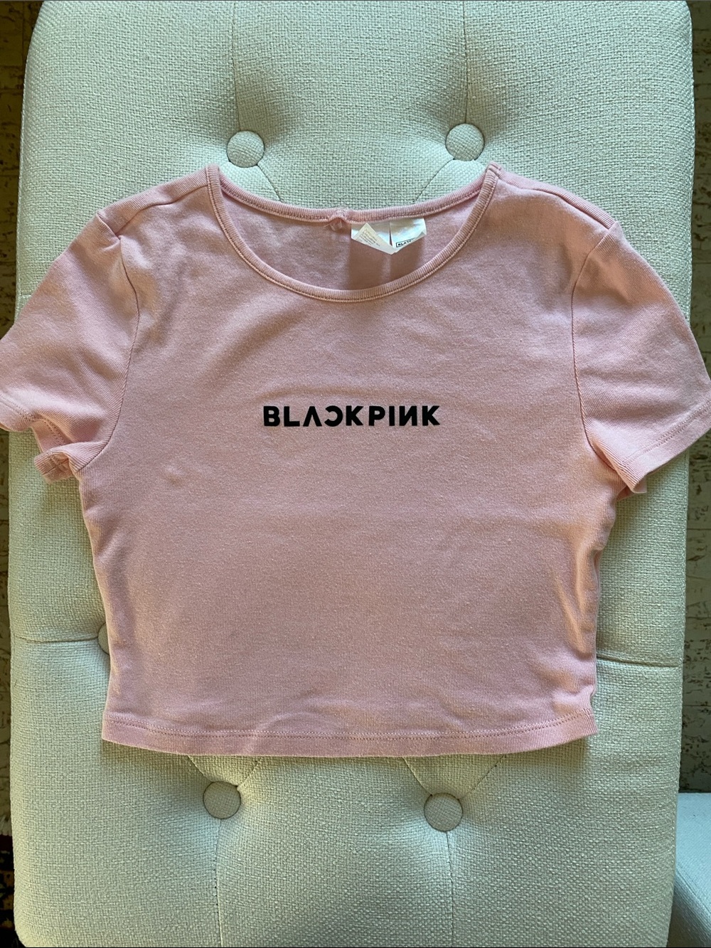 Divided Pink and White BLACKPINK Cropped Tee